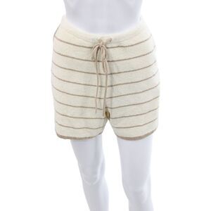 DH Women Sweat Shorts Beige Striped Drawstring 85% Cotton Casual Size M